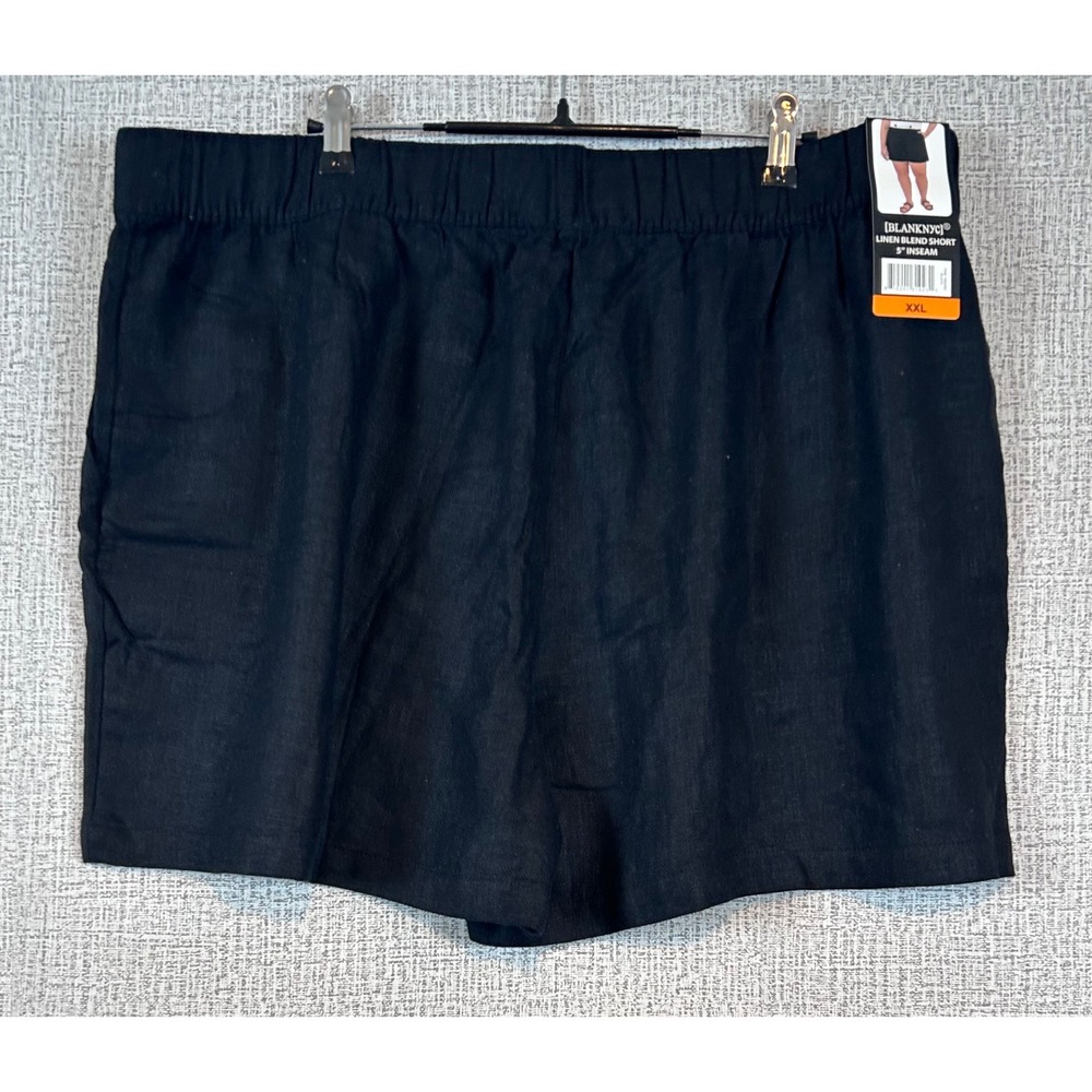 NWT Womens Black Linen Blend Shorts Elastic Waist 5 Inch Inseam XXL Classic Boho